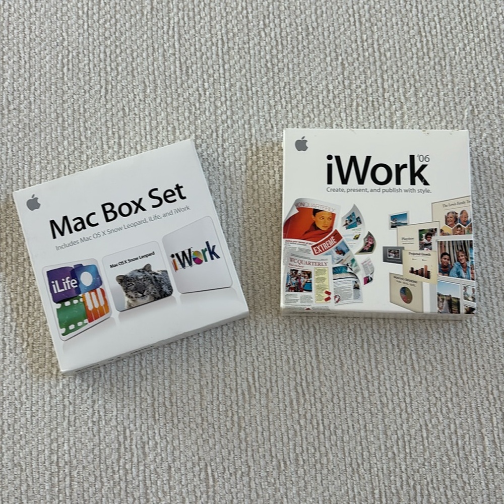 Mac box set and iWork ‘06 apple software bundle of 2